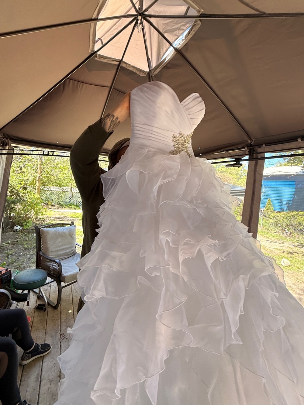 Allure Bridal Dress-White Ruffled Strapless Wedding Gown Sz 10 - Picture 7 of 12
